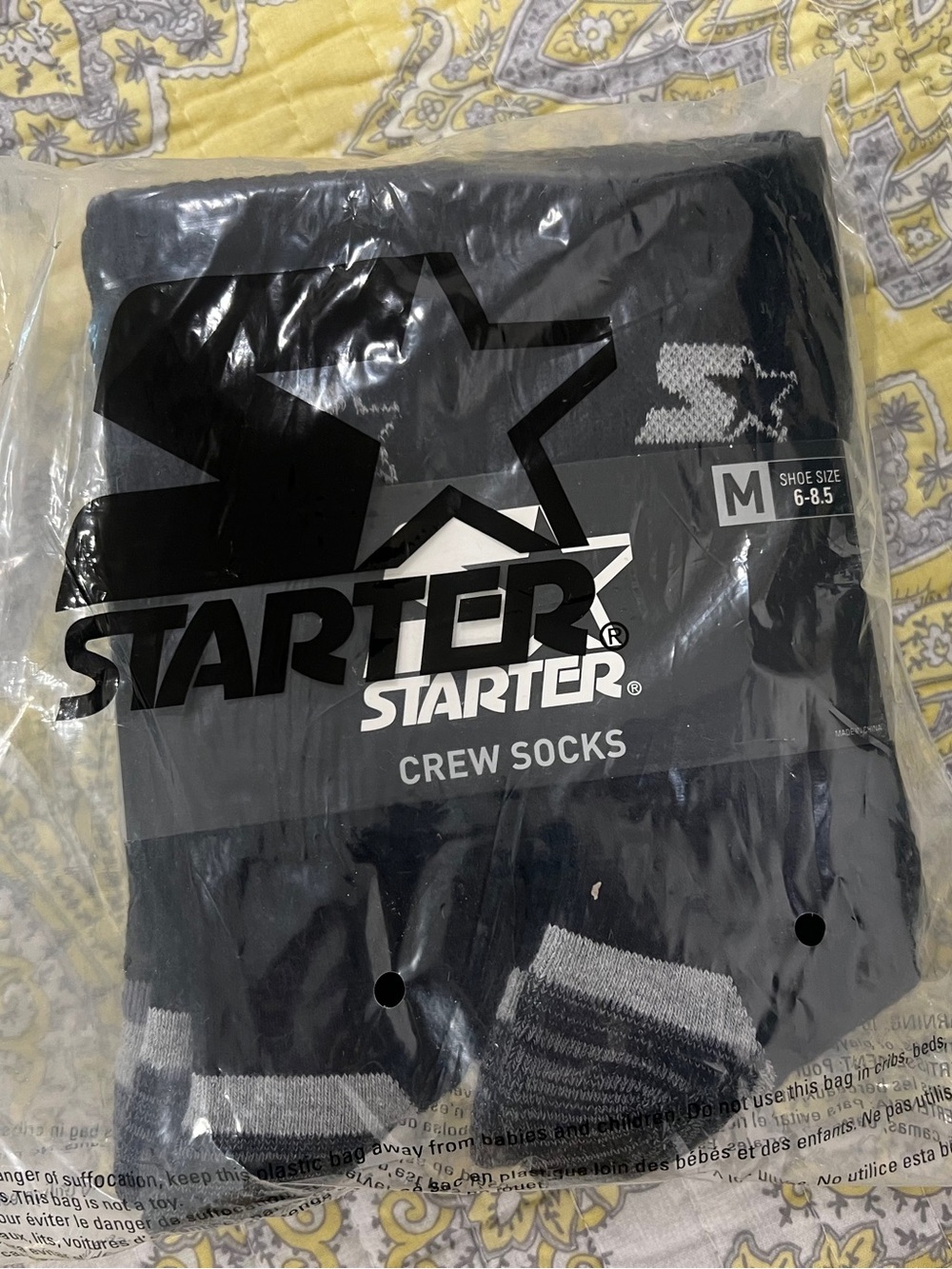 STARTER Black Crew Socks with Gray Accents - Men’s Medium